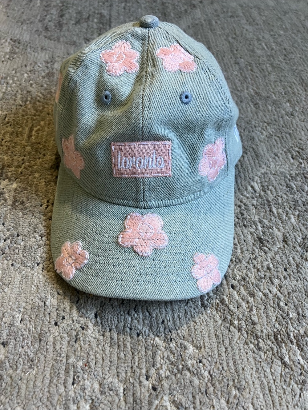 New Era 9TWENTY Toronto Blue Jays Youth Denim Hat Pink Embroidered Flowers Cap